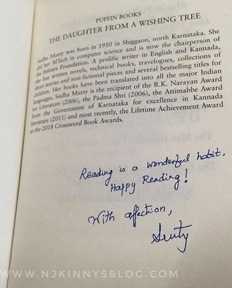 Signed copy of The Daughter from a Wishing Tree by Sudha Murty and Book Review on Njkinny's Blog