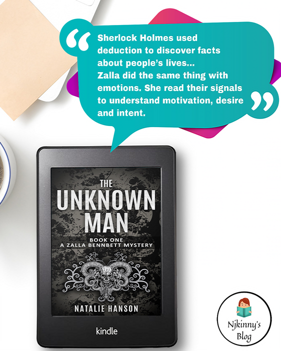 The Unknown Man by Natalie Hanson Book Quotes and Book Review, Book 1 in Zalla Bennbett Mystery series on Njkinny's Blog.